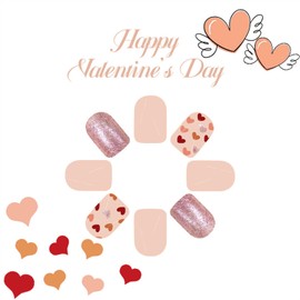 Valentines Press on Nails Short Square Fake Nails Red False Nails with Heart Designs Glossy Acrylic Nails Holiday Glue on Nail Holiday Artificial Nail for Women 24Pcs