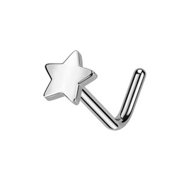 Pierced Owl 20GA ASTM F-136 Implant Grade Titanium Star Top L-Bend Nose Stud (Silver Tone)