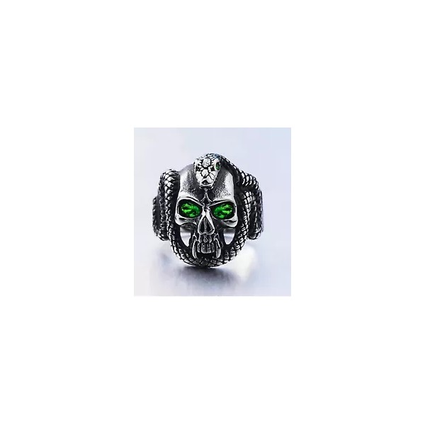 GOTHIC STYLE SKULL WITH SNAKE AND GREEN CRYSTAL EYES punk