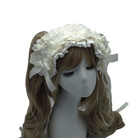 Acoolser Lace Headband, White, One Size, Bowknot Ruffle, Lolita Gothic Lolita Style, Party Hair Accessory, Adult, 15cm Width (Cream, One Size)