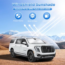 Karltys 3PCS Windshield Sun Shade for GMC Yukon 2021-2025, Reflective Front and Side Window Sunshade for Yukon, Foldable Sun Visor Protector Cover Blocks Heat UV Rays