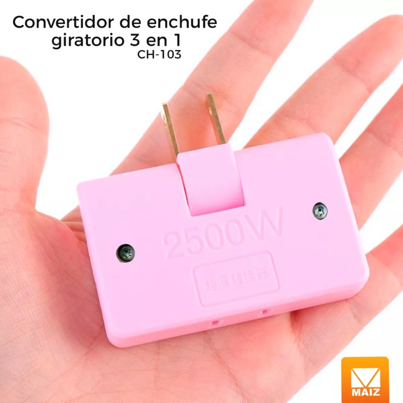 Maíz 3pz Adaptador Enchufe Bisagra Multicontacto Giratorio 180°