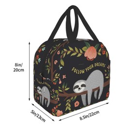 Duduho Follow Your Dream Lunch Bag Compact Tote Bag Cute Sloth Reusable Lunch Box Container For Women Men School Office Work