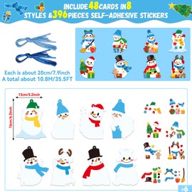Qyeahkj 528 Pcs Winter Snowmen Craft Kits Winter Paper DIY Ornaments Art Craft Bulk with Xmas Tree Reindeer Gingerbread Stickers Holiday Activities DIY Projects Party Decors, 48 Sets