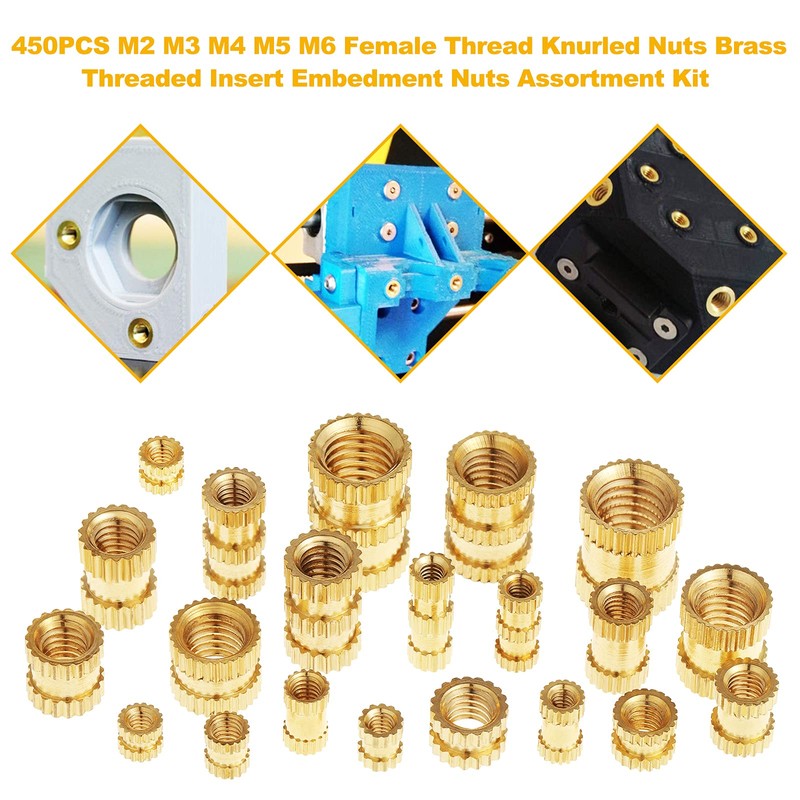 Faankiton 450PCS Threaded Insert Knurled Nuts, M2 M3 M4 M5