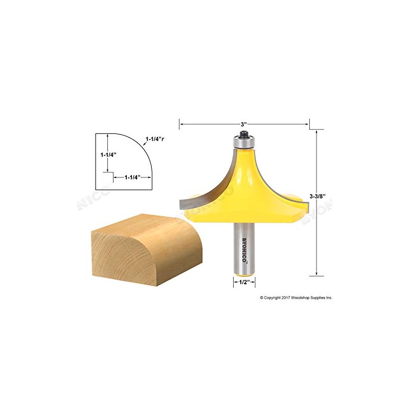 YONICO 13170 1-1/4-Inch Radius Round Over Edge Forming Router Bit