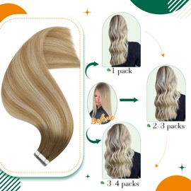 Easyouth Tape in Hair Extensions Balayage Tape ins Extensions Human Hair Ombre Brown Fading to Honey Blonde Mixed Light Blonde Invisible Real Tape in Extensions 22Inch 50g 20Pcs