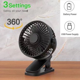 Unbranded 3 Speeds USB Rechargeable Mini Cooling Fan Clip On Desk Baby Stroller Portable - 1pcs Towel(Only)
