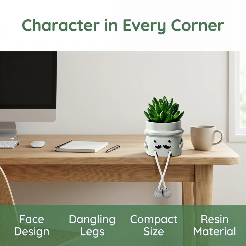Fake Plant with Gray Flower Pot Artificial Succulents Plant for