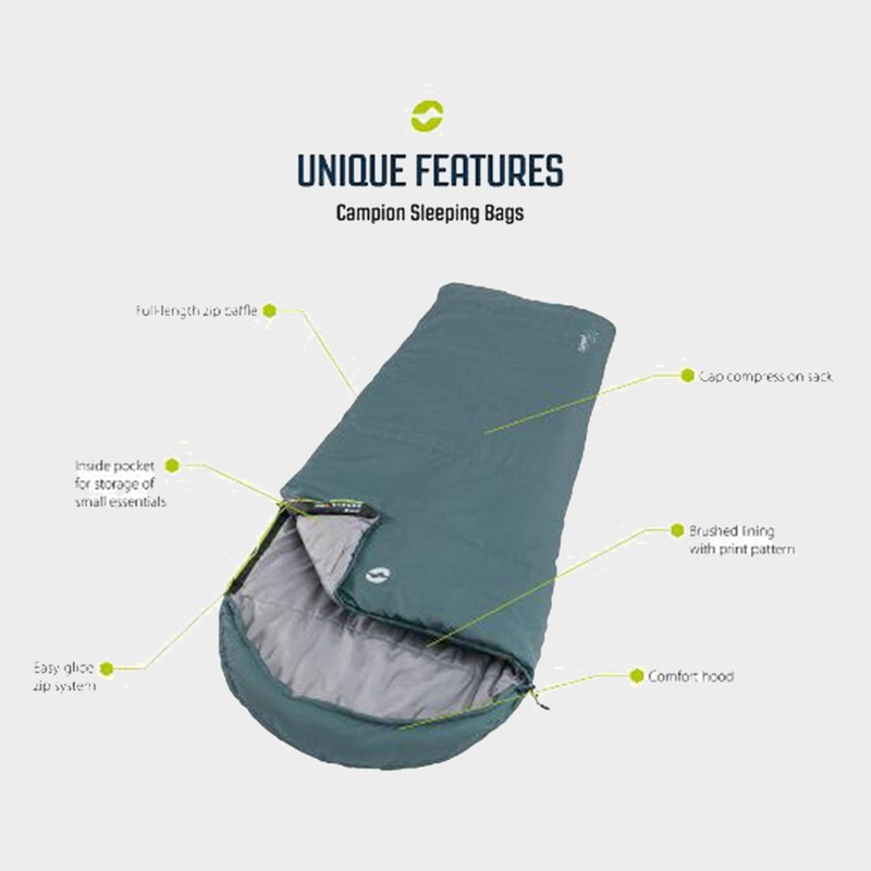 Outwell Unisex - Adult Campion Sleeping Bag, Teal, 20 x