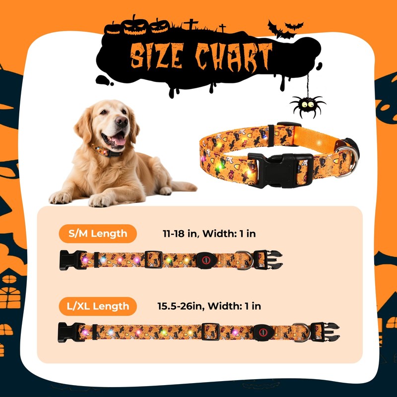 Halloween Light Up Dog Collar, LED Dog Collar Glow in