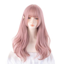 RyuuCos Lolita Wig, Long Hair, Curly Bangs, Pink, Wig, Curly Hair, Light Wisteria Pink, Cosplay, Heat Resistant, Disguise, Present, Events, Halloween, Christmas, School Festivals, Cultural Festivals,