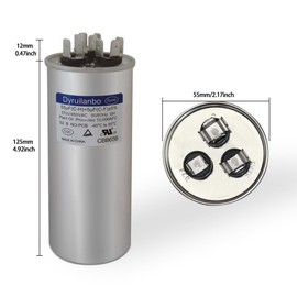 55+5μF MFD AC Capacitor 55/5 ±5% 370/440 VAC CBB65 Round Dual Run Start Capacitor Replacement for Air Conditioner Compressor，Condenser Straight Cool ，Heat Pump ，AC Motor Run，Fan Starting ，HVAC