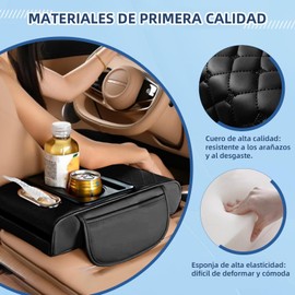 Funda Reposabrazos Universal 5 en 1 Cuero Impermeable para Auto Organizador de Consola Central con 2 Portavasos, Dispensador de Pañuelos, Ranura para Celular, Sedán SUV Camionetas