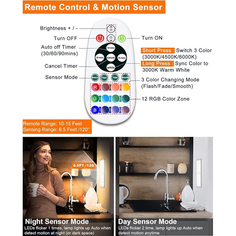 Haigvel Under Cabinet Lights Wireless, 58-LED Rechargeable Motion Sensor Closet