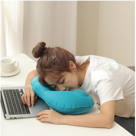 Travel Pillow for Kids, Foldable Neck Pillow with Cute Patterns, 4-Piece Set, Press-to-Inflate, Cervical Relief - Lightweight & Soft Versatile for Travel, Office, Outdoor Use (Blueberry)