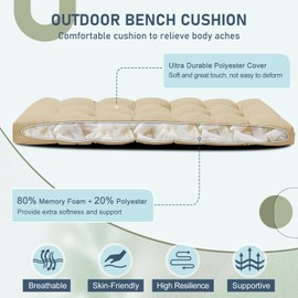 downluxe Outdoor Bench Cushion for Patio Furniture, Waterproof Tufted Overstuffed Porch Swing Cushions, Thick Outdoor Loveseat Cushions, 59" x 18" x 5", Khaki, Set of 1