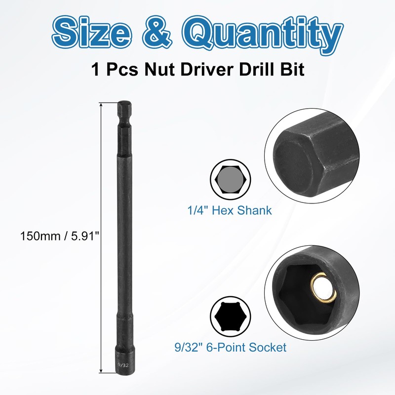 sourcing map Hex Nut Driver Drill Bit 9/32" 6-Point Socket