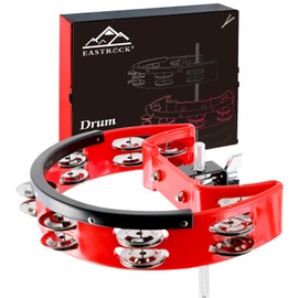 EASTROCK Drum Set Tambourine with Mounting Eye Bolt,Tambourine for Drum Set,Hi Hat Tambourine Drum Set (Single row of jingles, Red)
