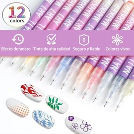 Set de 12 Rotuladores para Uñas, Marcadores de Pintura con Punta de Precisión 0.5mm, Plumas de Gel para Diseño de Uñas DIY, Decoración de Uñas para Pr
