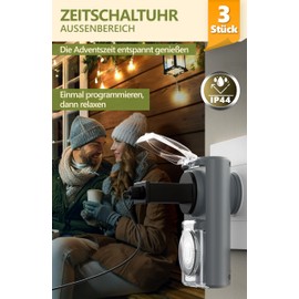 4smile Outdoor Timer, Set of 3, Mechanical IP44 Timer Socket, Outdoor with High Switching Performance, Analogue Timer Switch, Outdoor, Easy to Use, Grey