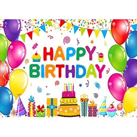 LYWYGG LYWYGG 7x5ft Birthday Backdrop Colorful Birthday Party Backdrops Decorations Supplies for Kids CP-434