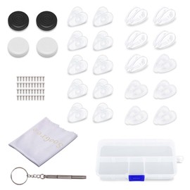 SooGree 5 Pack Breathable Air Chamber Eyeglass Nose Pads,5 Small Air Bags Nose Pads, 10 Hard Silicone Nose Pads 1 Black Round Ear Hook and 1 White 1 Piece of Glasses Cleaning Cloth Screw Screwdriver