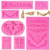Rainmae 7 Pcs Baroque Fondant Silicone Molds, Relief Flower Lace