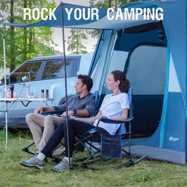 PORTAL Outdoor Rocking Chair Camping Folding Portable Rocker with Cup Holder Side Pocket Carry Bag, Support 350LBS (Mesh Blue)