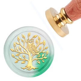 CRASPIRE Wax Seal Stamp Tree of Life Vintage Sealing Wax Stamps Owl 30mm 1.18inch Removable Brass Head Sealing Stamp with Wooden Handle for Wedding Invitations Thanksgiving Valentine's Day Gift Wrap