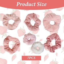 Fuzzy Scrunchies for Women - 7Pcs Soft Furry Hair Scrunchies for Women's Hair,Fluffy Pink Scrunchies Scrunchy Artificial Fur Hair Elastics Ties Ponytail Holders Winter Hair Accessories for Girls Gifts
