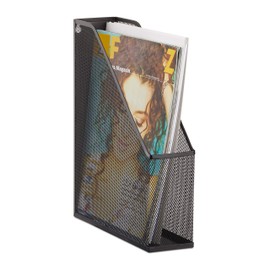 Relaxdays A4 Metal Mesh File Holder, Standing Magazine Rack, Eyelets for Mounting, Document Organizer, Black