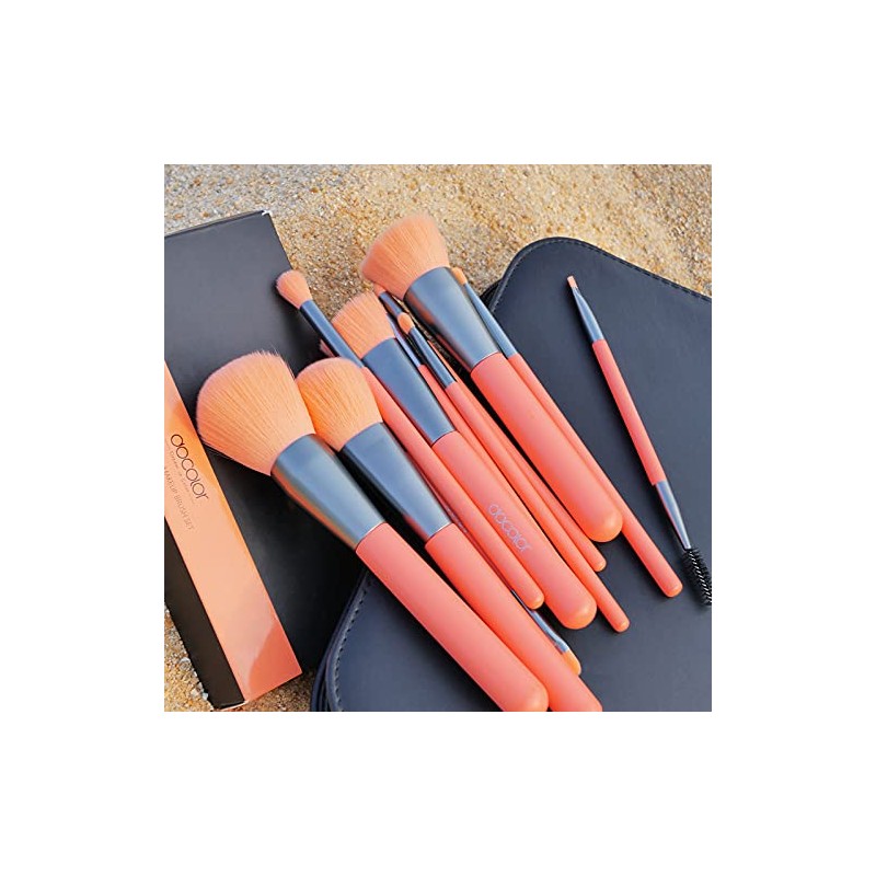 Docolor - Juego de 10 brochas de maquillaje, Melocotón neón