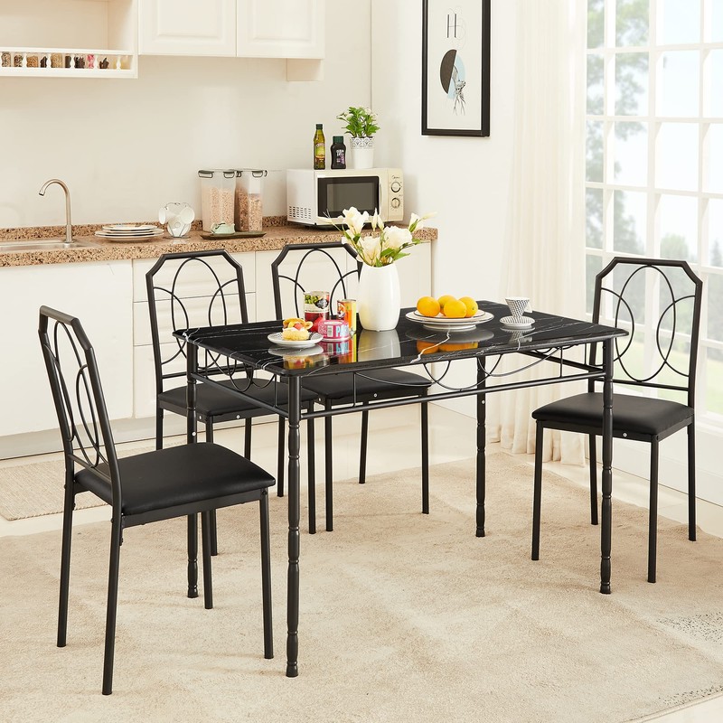 VECELO 5 Pieces Table Sets,43.3" Dining Table&Chairs for 4,Industrial Counter