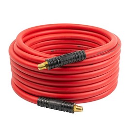 Lincoln 72N3850 50' x 3/8" ID Air/Water Hybrid Polymer Replacement Hose for 83753 Reel, 1/4" NPT Male Leak-free Brass Fittings, Kink Resistant, Meets PFAS-Free Regulations, UV Protective, Red/Black