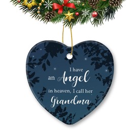 Memorial Angel Grandma Christmas Ornaments Heart-Shape Ceramic Ornament Xmas Tree Holiday Home Decorations Gifts in Memory of Lossed Family Friends