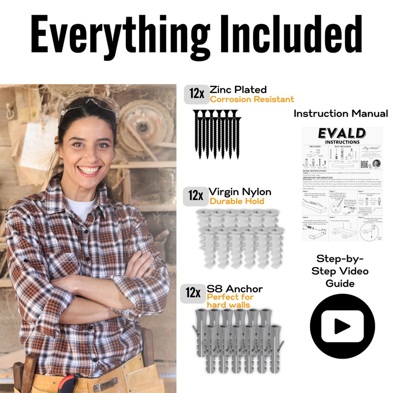 EVALD Floating Shelf Brackets w/ Lip | Hidden Black Carbon