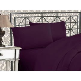 Elegance Linen 1800 Series 4-Piece Solid Egyptian Quality Bed Sheets with Deep Pockets Up to 16" Twin Purple