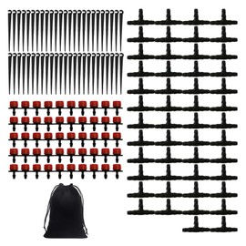 50 Irrigation Droppers, 50 T-Connectors, 50 Hose Ground Anchors, 1 Black Storage Bag, Watering System, Garden Watering Kit for Flower Beds, Vegetable Garden