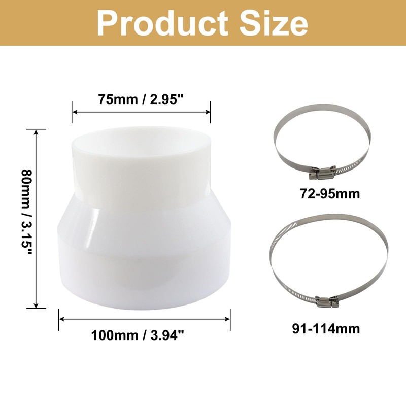Marvexi 4 to 3 Inch Duct Reducer Adapter with 2