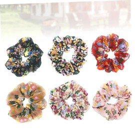 WOONEKY 6pcs Floral Hair Clips Set Chiffon Floral Scrunchies Satin Scrunchies Women Headdress
