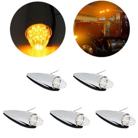 HECASA 5PCS Torpedo Cab Marker Roof Running Top Lights Assembly Compatible with Volvo International Kenworth Peterbilt Freightliner Mack Heavy Duty Trucks 17 LED Cab Marker Roof Top Lamps Chrome