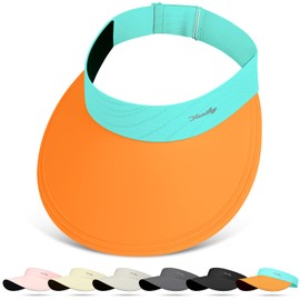 YANIKY Sun Visor for Women Wide Brim Summer UPF50+ UV Protection Seamless Sun Hats Foldable Beach Cap (US, Alpha, One Size, Orange ﻿)