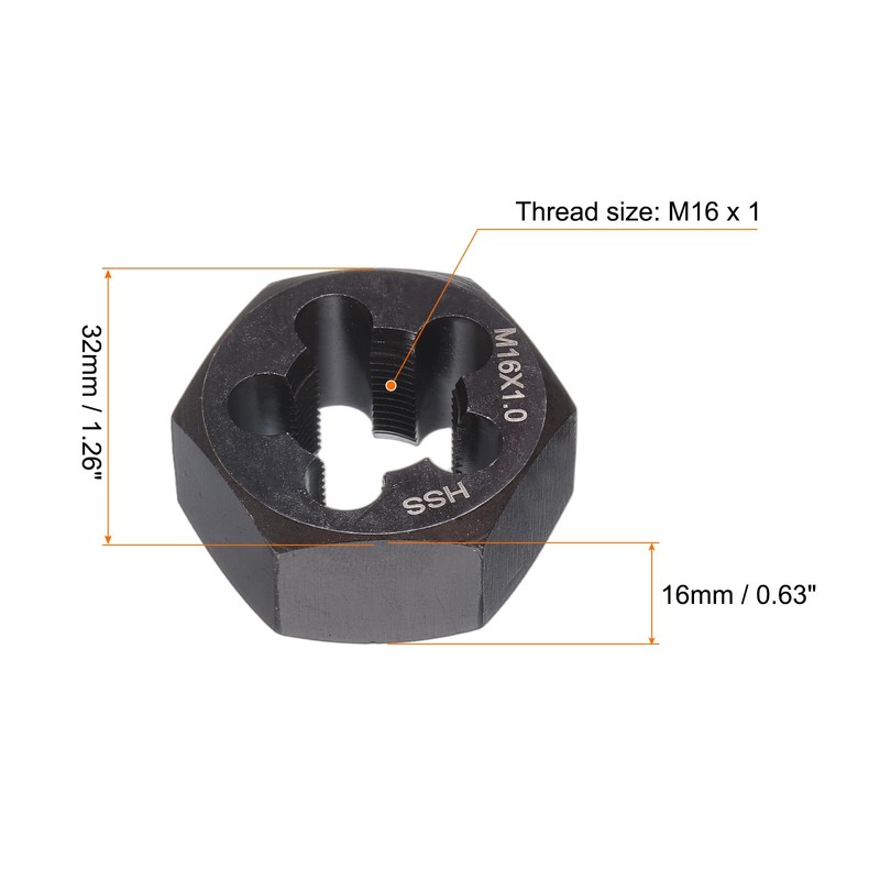 sourcing map Hex Threading Die M16 x 1 Metric Thread