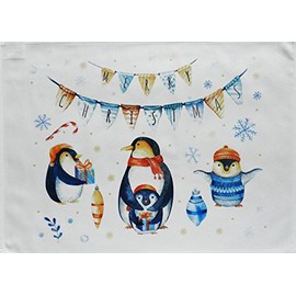 Half a Donkey The Penguin Family at Christmas - Large Cotton Tea Towel