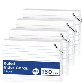 Flash Cards A6（10.2x14CM） Index Cards, 200 PCS Flashcards, Ruled Writing Paper A6, Revision Flash Cards with 4 Metal Binder Ring, Record Recipe Cue Cards White for Taking Notes, Reminders