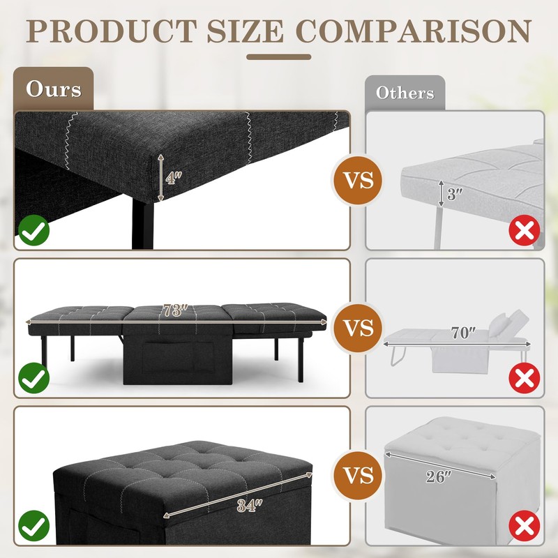 Sleeper Sofa Chair Bed, 4 in 1 Multi-Function Folding Ottoman