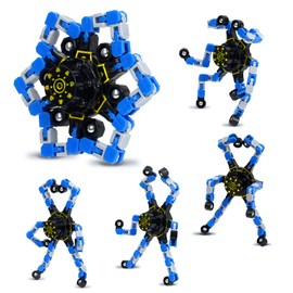 Hdnpea 4 Pcs Easter Basket Stuffers Fidget Toys Transformable Fidget Spinners Fingertip Gyros Sensory Toys Robot Toy Stress Relief for Adults Kids（Blue）
