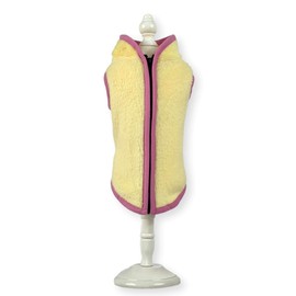 Cara Mia Dogwear Zip Back Fluffy Faux Fur Vest Dog Jumper Sweater Coat for Small Breed Dogs, and Sizes (Large, Cream/Pink trim)