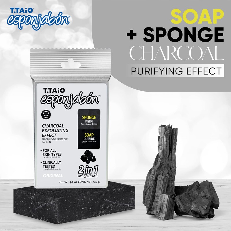Esponja con Jabón de carbón T.TAiO Esponjabon CARBÓN EXFOLIANTE Para